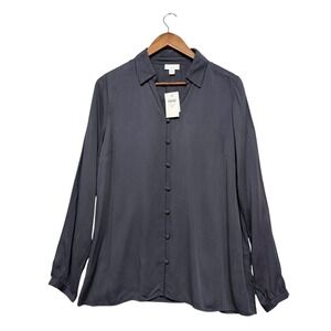 J.Jill Blouse Women MT Black Pearl Tall Modal Rayon Button Front Long Sleeve New